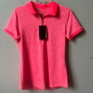 Under Armour Short Sleeve Polo Shirt Womens Small Pink Zinger Jacquard Zip NWT‎